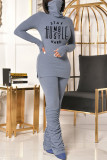 Black Casual Letter Print Fold Turtleneck Long Sleeve Two Pieces