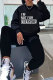 Black Fashion Casual Letter Print Basic O Neck Long Sleeve Two Pieces