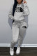 Grey Fashion Sportswear Print Letter Hooded Collar Long Sleeve Two Pieces