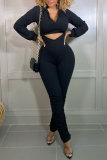 Orange Fashion Casual Solid Basic V Neck Long Sleeve Two Pieces