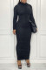 Black Sexy Print Patchwork Fold Turtleneck Dresses
