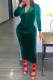 Green Sexy Solid Patchwork Zipper Collar One Step Skirt Dresses
