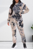 Multicolor Fashion Casual Print Tie-dye Hooded Collar Long Sleeve Two Pieces