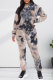 Multicolor Fashion Casual Print Tie-dye Hooded Collar Long Sleeve Two Pieces
