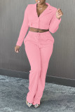 Blue Casual Solid Patchwork Buckle Turn-back Collar Long Sleeve Two Pieces