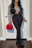 Grey Fashion Casual Solid Cardigan Mandarin Collar Outerwear
