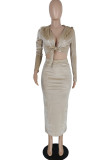 Light Blue Fashion Sexy Solid Basic Turndown Collar Long Sleeve Two Pieces