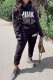 Black Fashion Casual Letter Print Basic Hooded Collar Long Sleeve Two Pieces