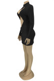Black Fashion Sexy Solid Hollowed Out Turtleneck Long Sleeve Dresses