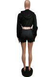 Black Fashion Casual Solid Tassel Split Joint Hooded Collar Long Sleeve Two Pieces