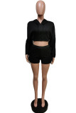 Black Fashion Casual Solid Tassel Split Joint Hooded Collar Long Sleeve Two Pieces