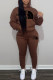 Brown Fashion Sportswear Print Letter Hooded Collar Long Sleeve Two Pieces