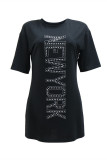Apricot Fashion Casual Hot Drilling Basic O Neck Long Sleeve Dresses (Without Belt Bag)
