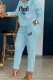 Light Blue Fashion Casual Letter Print Basic O Neck Long Sleeve Two Pieces
