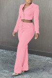 Blue Casual Solid Patchwork Buckle Turn-back Collar Long Sleeve Two Pieces