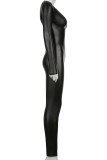 Black Fashion Casual Solid Patchwork V Neck Long Sleeve Skinny Jumpsuits