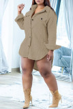 Coffee Casual Solid Patchwork Buckle Turndown Collar Outerwear