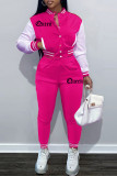 Red Fashion Casual Patchwork Letter Long Sleeve Two Pieces