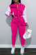Rose Red Fashion Casual Patchwork Letter Long Sleeve Two Pieces