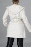 Light Gray Fashion Casual Solid Cardigan With Belt Turndown Collar Outerwear