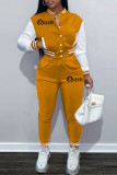Red Fashion Casual Patchwork Letter Long Sleeve Two Pieces