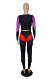 Red Purple Fashion Sexy Patchwork Hollowed Out O Neck Long Sleeve Two Pieces