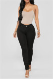 Black Fashion Casual Solid Basic Mid Waist Skinny Denim Jeans