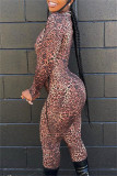 Multicolor Fashion Sexy Leopard Printing Turtleneck Skinny Jumpsuits