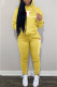 Yellow Fashion Sportswear Print Letter Hooded Collar Long Sleeve Two Pieces
