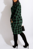 Red Fashion Casual Plaid Print Basic Turndown Collar Long Sleeve Dresses