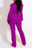 Purple Fashion Casual Solid Bandage Turndown Collar Long Sleeve Two Pieces