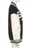 Black Fashion Casual Patchwork Letter Mandarin Collar Outerwear