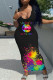 Black Fashion Sexy Print Basic U Neck Vest Dress