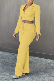 Blue Casual Solid Patchwork Buckle Turn-back Collar Long Sleeve Two Pieces