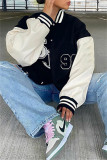 Black Fashion Casual Patchwork Letter Mandarin Collar Outerwear