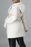 Light Gray Fashion Casual Solid Cardigan With Belt Turndown Collar Outerwear