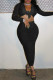 Black Fashion Sexy Solid Basic Turndown Collar Long Sleeve Two Pieces