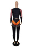 Orange Fashion Sexy Patchwork Hollowed Out O Neck Long Sleeve Two Pieces