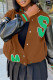 Brown Fashion Casual Patchwork Letter Outerwear