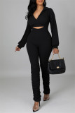 Apricot Fashion Casual Solid Fold Turndown Collar Long Sleeve Two Pieces