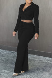 Blue Casual Solid Patchwork Buckle Turn-back Collar Long Sleeve Two Pieces