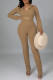 Apricot Fashion Casual Solid Fold Turndown Collar Long Sleeve Two Pieces