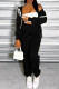 Black Casual Solid Patchwork Zipper Hooded Collar Long Sleeve Two Pieces