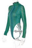 Green Fashion Sexy Print Basic Turtleneck Skinny Bodysuits