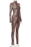 Multicolor Fashion Sexy Leopard Printing Turtleneck Skinny Jumpsuits
