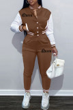 Red Fashion Casual Patchwork Letter Long Sleeve Two Pieces