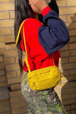 Red Casual Street Solid Patchwork Buckle Outerwear