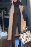 Khaki Fashion Casual Solid Cardigan Turndown Collar Sleeveless Outerwear