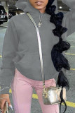Red Fashion Casual Solid Basic Hooded Collar Tops