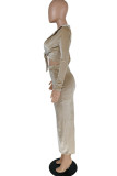 Light Blue Fashion Sexy Solid Basic Turndown Collar Long Sleeve Two Pieces